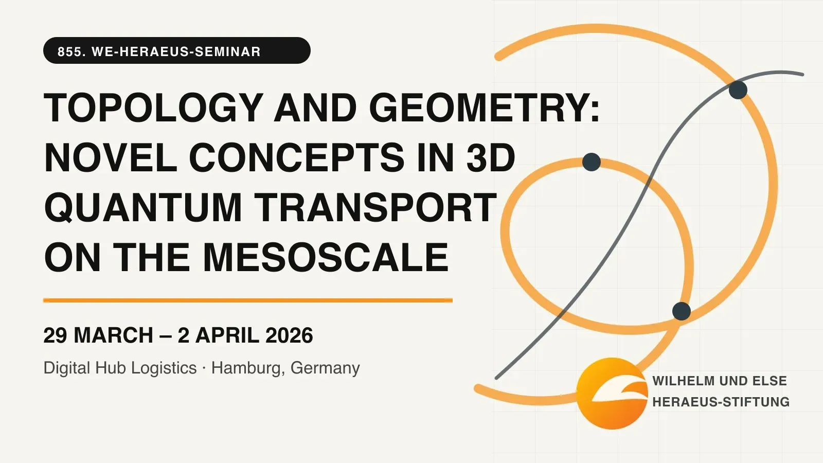 Poster for the 855th WE-Heraeus Seminar on topology, geometry, and three-dimensional quantum transport