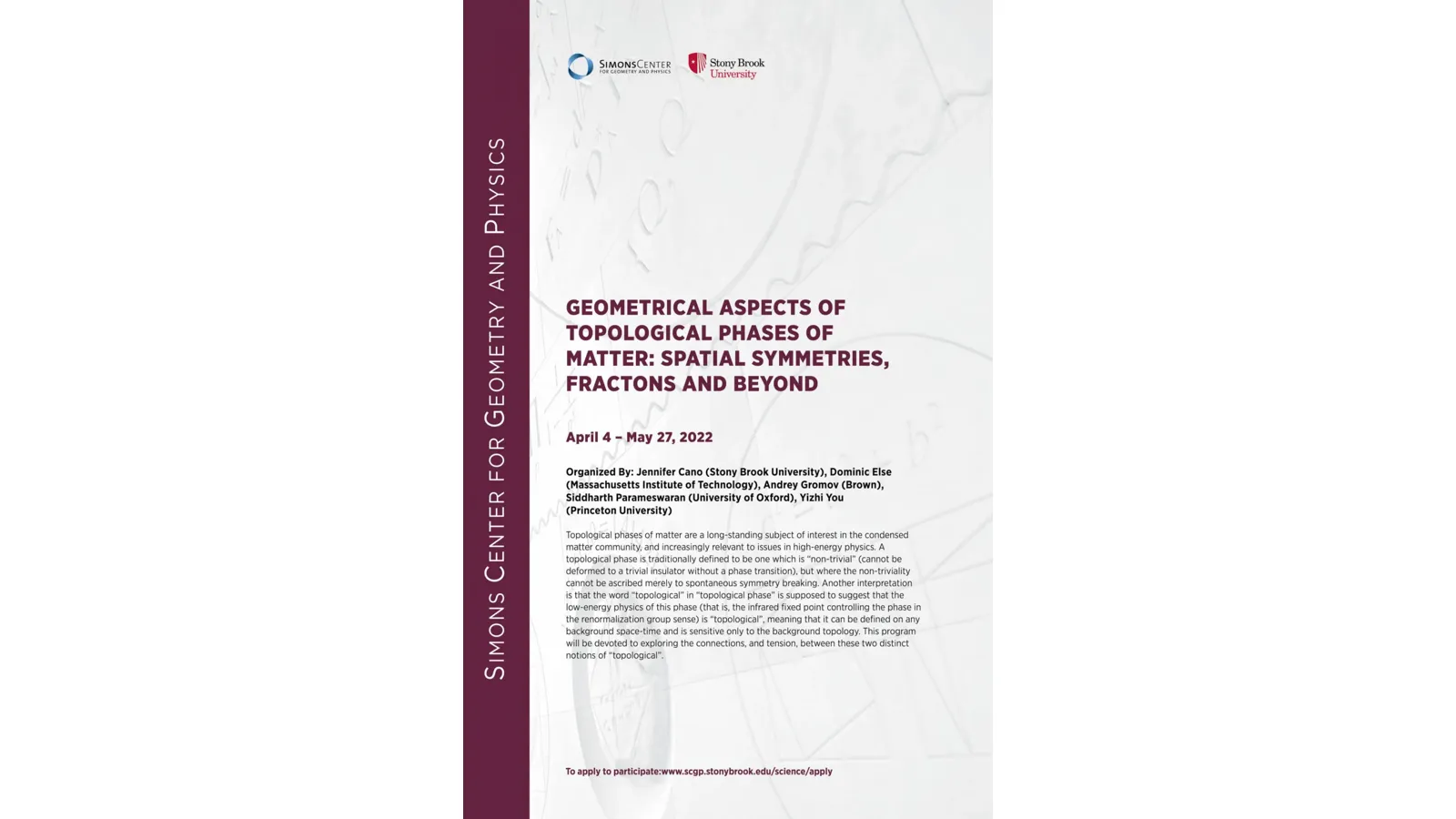 Poster for the 2022 SCGP program on geometrical aspects of topological phases of matter
