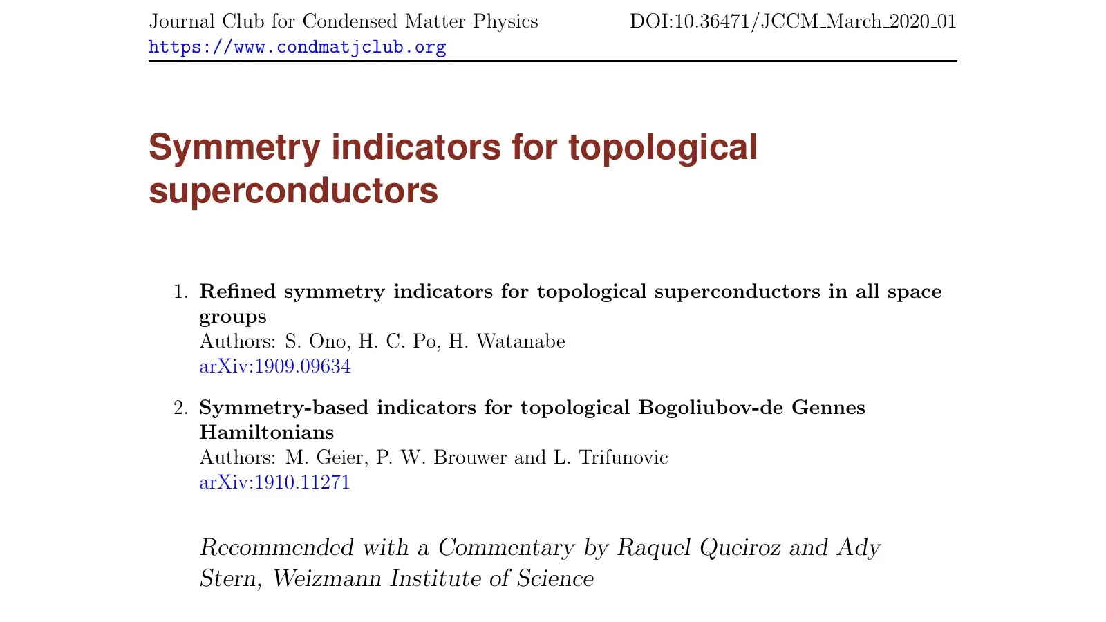 Symmetry indicators for topological superconductors, a Journal Club commentary by Raquel Queiroz and Ady Stern