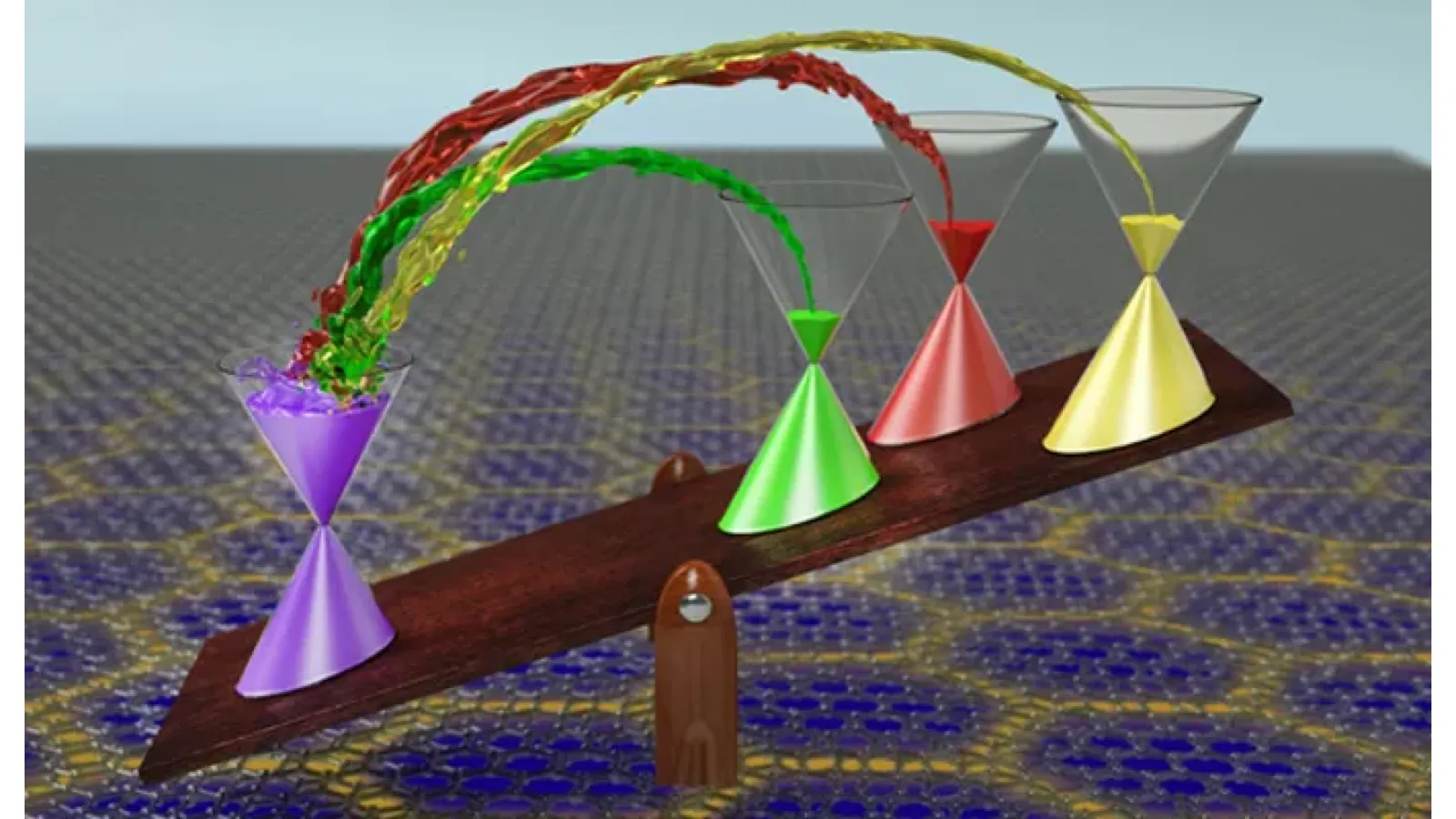 Colored Dirac cones exchanging spectral weight across a magic-angle graphene lattice
