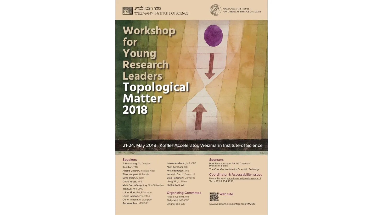Poster for the 2018 Workshop for Young Research Leaders in Topological Matter at the Weizmann Institute of Science