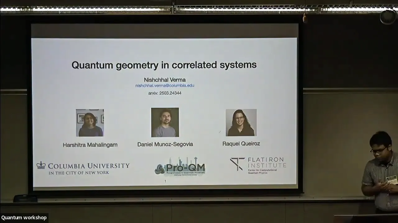 Nishchhal Verma presenting Quantum Geometry in Correlated Systems at the New Platforms for Topological Quantum Matter workshop