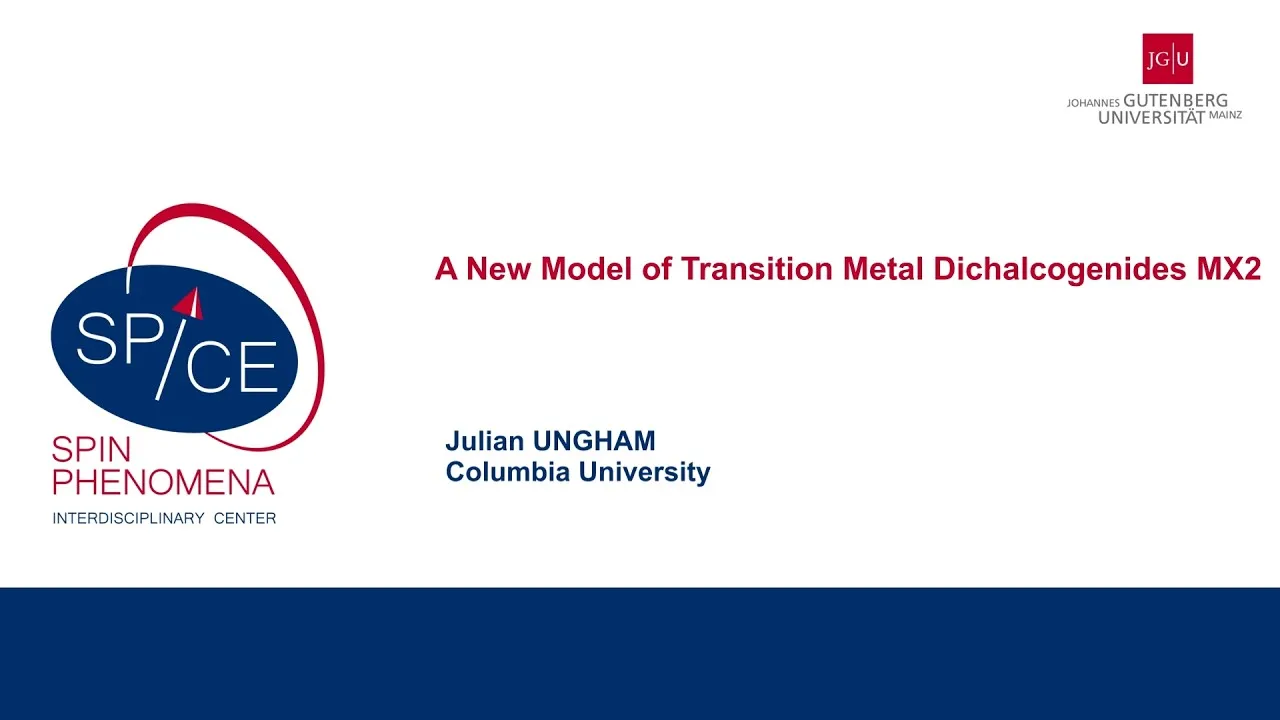 Title slide for Julian Ingham’s talk A New Model of Transition-Metal Dichalcogenides MX₂