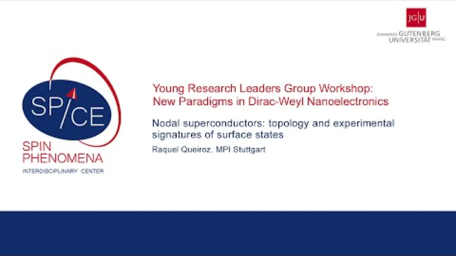 Title card for the 2016 SPICE Young Research Leaders lecture on nodal superconductors